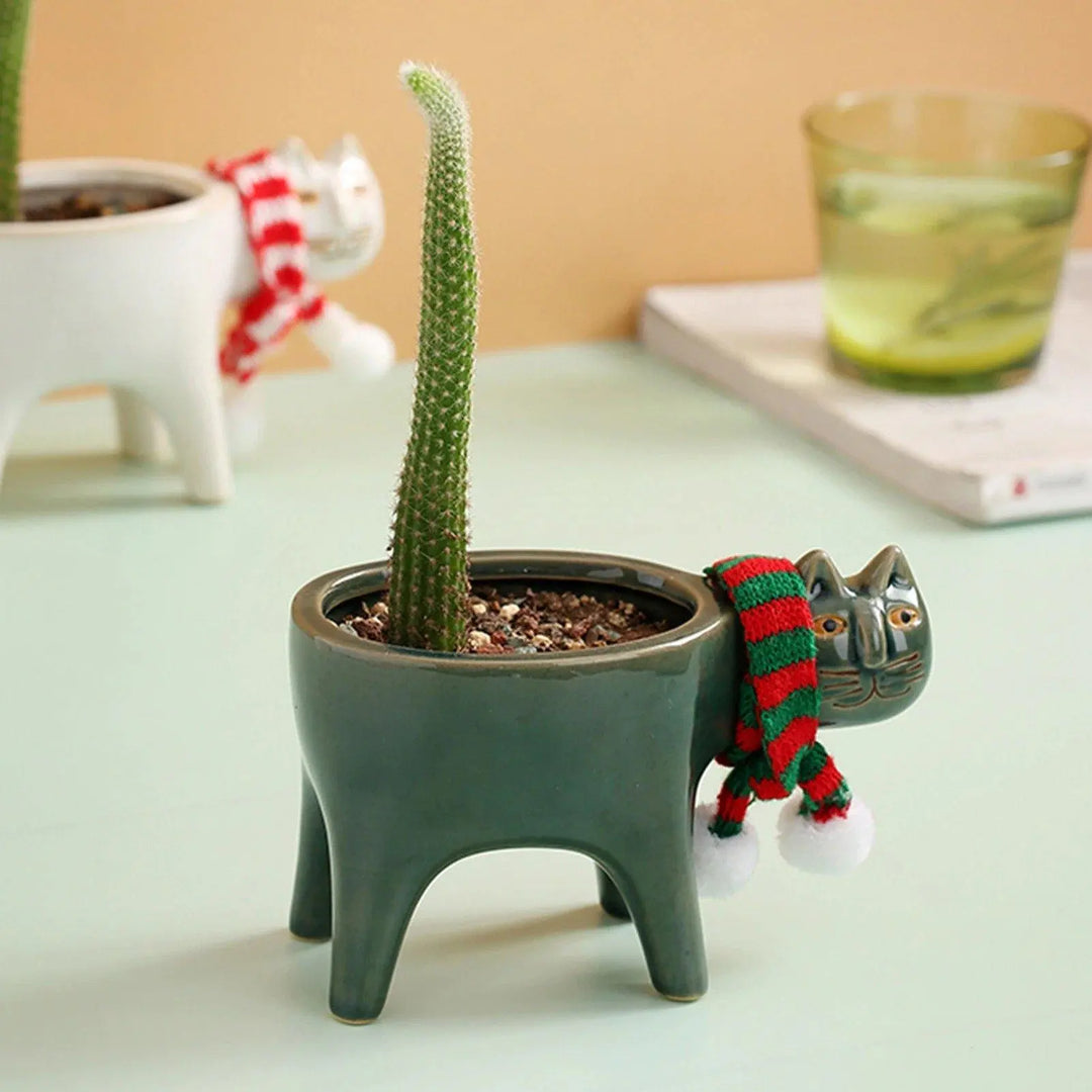 Glazed Ceramic Cat Planter - Stem & Sill