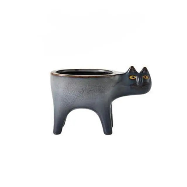 Glazed Ceramic Cat Planter Grey - Stem & Sill