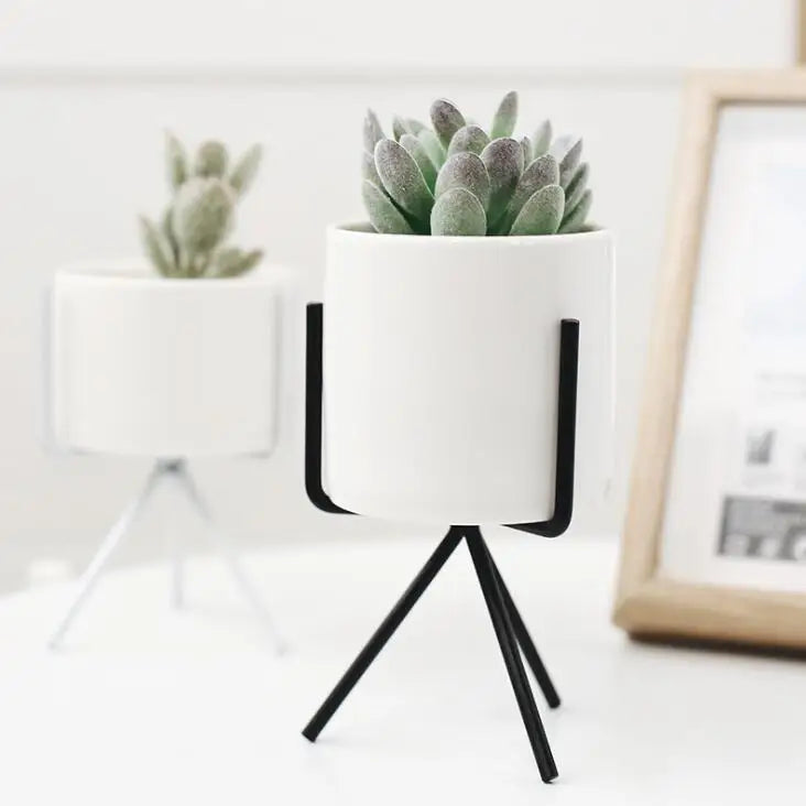  Succulent Planter Ceramic Pots with Geometric Metal Stand Black / Short / With Hole-Black / Short / Without Hole-Black / Medium / With Hole-Black / Medium / Without Hole-Black / Tall / With Hole-Black / Tall / Without Hole-Silver / Short / With Hole-Silver / Short / Without Hole-Silver / Medium / With Hole-Silver / Medium / Without Hole - Stem & Sill