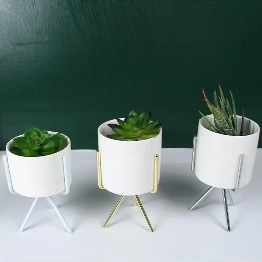  Succulent Planter Ceramic Pots with Geometric Metal Stand Black / Short / With Hole-Black / Short / Without Hole-Black / Medium / With Hole-Black / Medium / Without Hole-Black / Tall / With Hole-Black / Tall / Without Hole-Silver / Short / With Hole-Silver / Short / Without Hole-Silver / Medium / With Hole-Silver / Medium / Without Hole - Stem & Sill