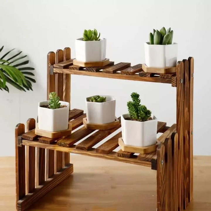 Hexagon Ceramic Planter with Bamboo Tray - Stem & Sill