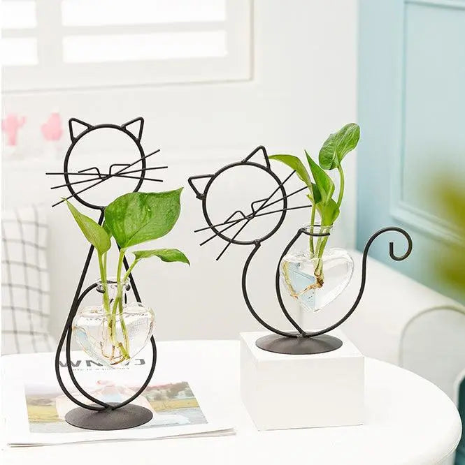 Kitty Cat Iron with Heart Glass Vase Plant Propagation Station - Stem & Sill