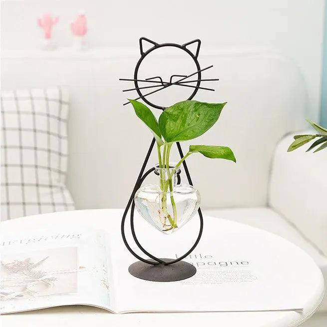 Kitty Cat Iron with Heart Glass Vase Plant Propagation Station - Stem & Sill