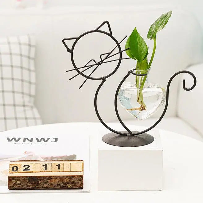 Kitty Cat Iron with Heart Glass Vase Plant Propagation Station - Stem & Sill