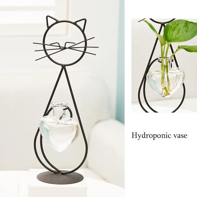 Kitty Cat Iron with Heart Glass Vase Plant Propagation Station - Stem & Sill