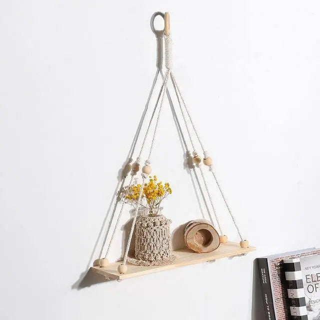  Handmade Macrame Hanging Wooden Shelf Boho A-B-C-D - Stem & Sill