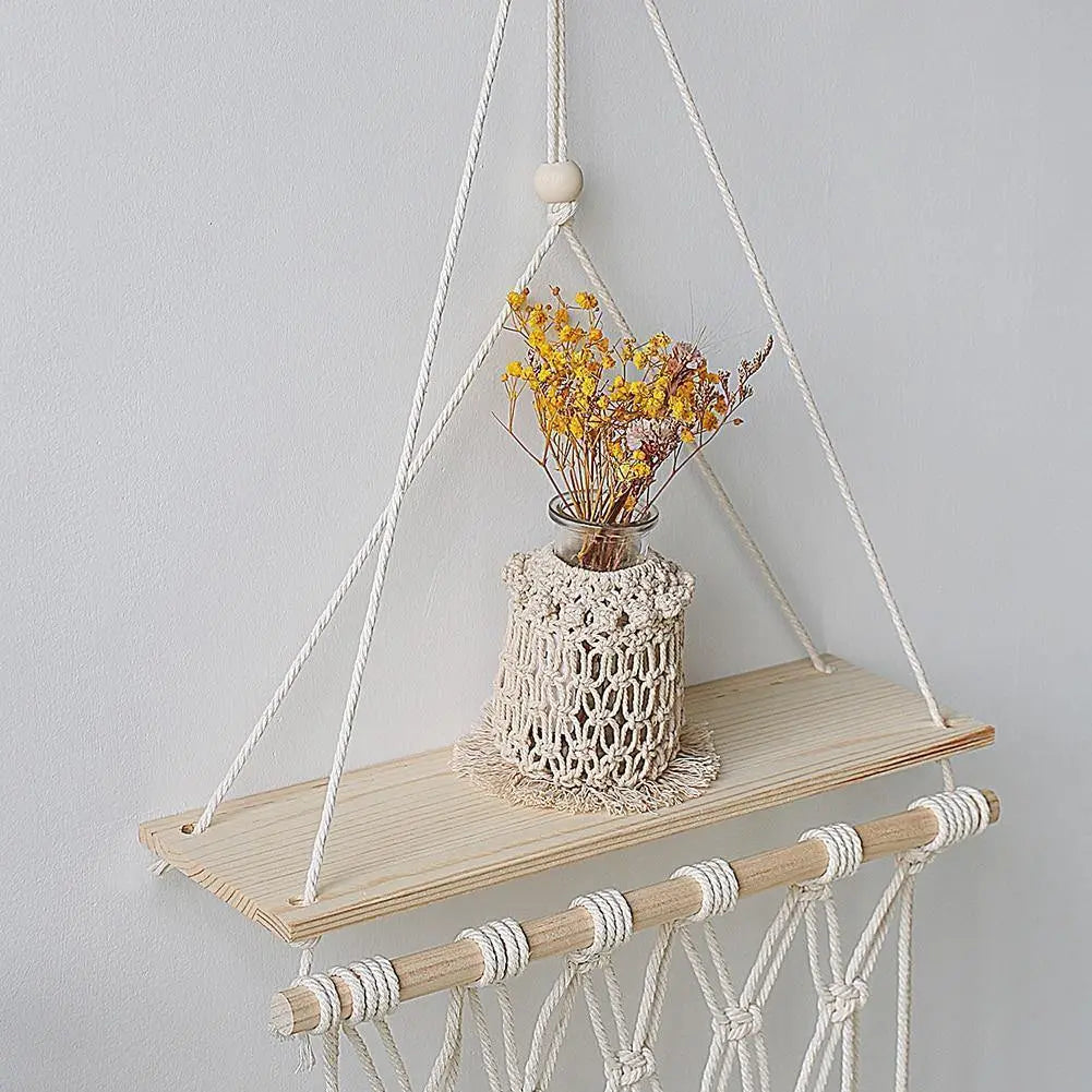  Handmade Macrame Hanging Wooden Shelf Boho A-B-C-D - Stem & Sill