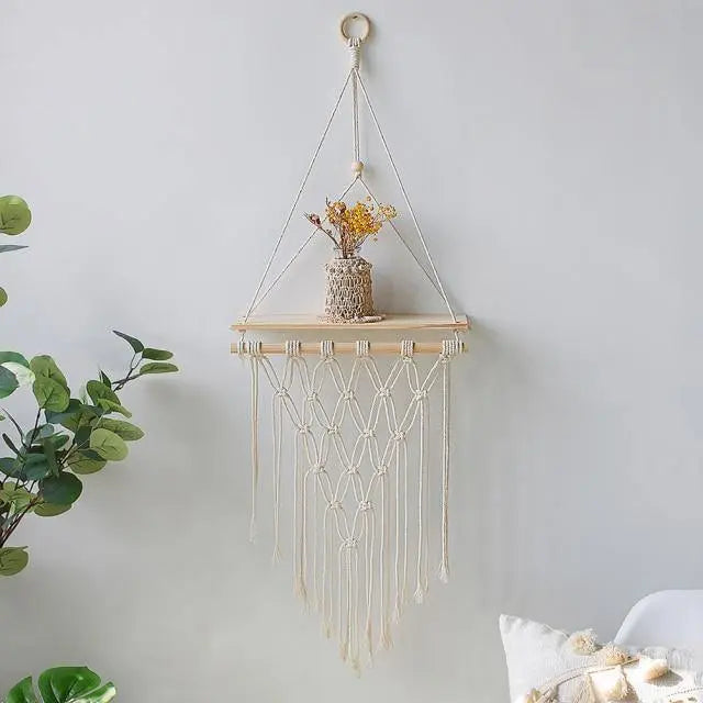  Handmade Macrame Hanging Wooden Shelf Boho A-B-C-D - Stem & Sill