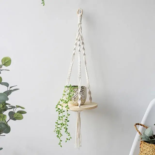  Handmade Macrame Hanging Wooden Shelf Boho A-B-C-D - Stem & Sill