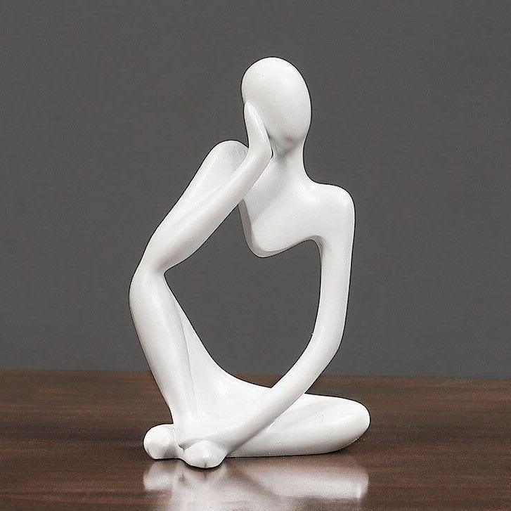 Abstract Thinker Figurine Statue White - Stem & Sill