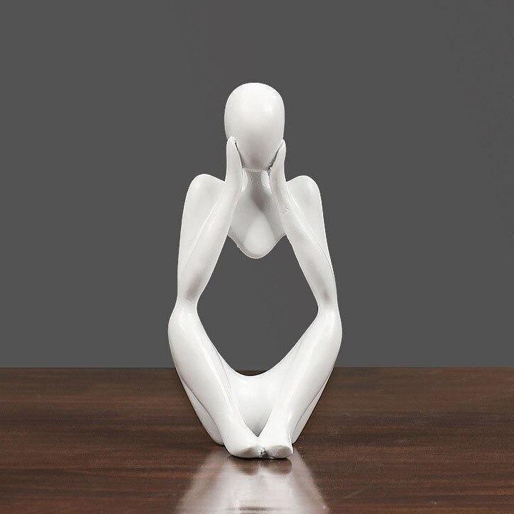 Abstract Thinker Figurine Statue White Cupping Face - Stem & Sill