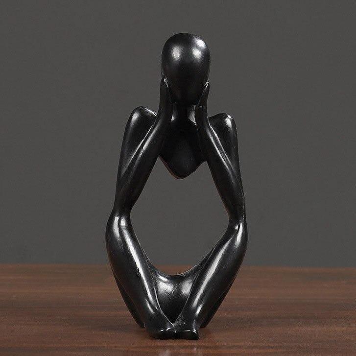 Abstract Thinker Figurine Statue Black Cupping Face - Stem & Sill