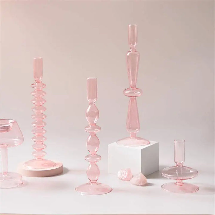 Pink Glass Candle Holder and Vase Set - Stem & Sill