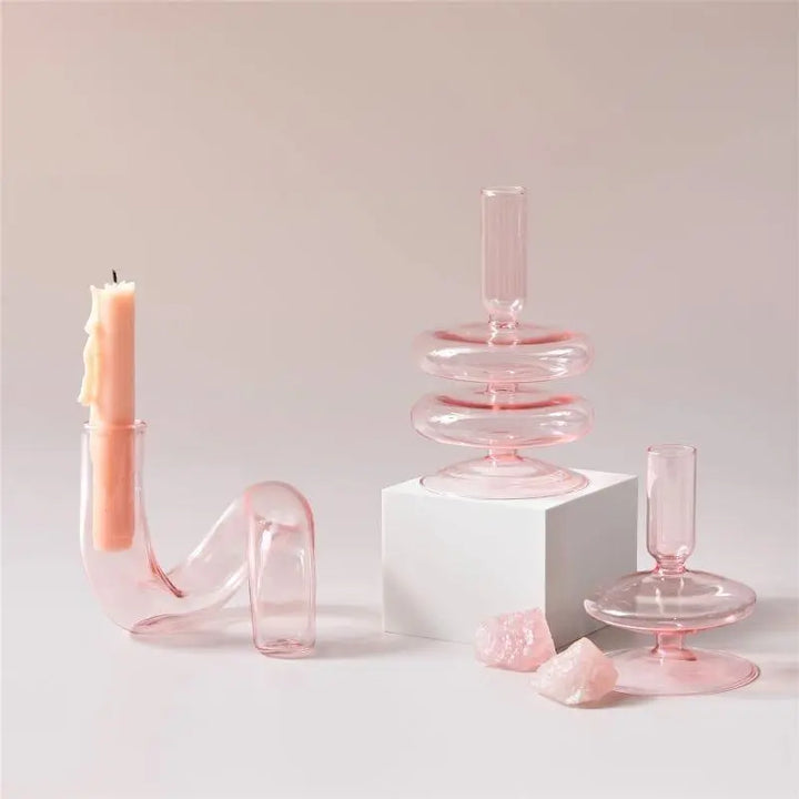 Pink Glass Candle Holder and Vase Set - Stem & Sill