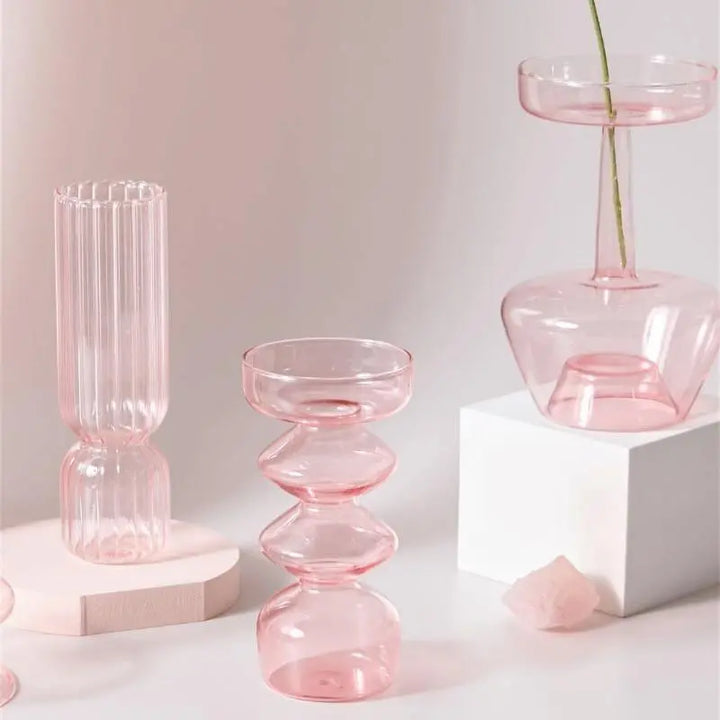 Pink Glass Candle Holder and Vase Set - Stem & Sill