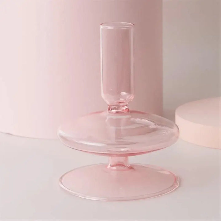 Pink Glass Candle Holder and Vase Set - Stem & Sill