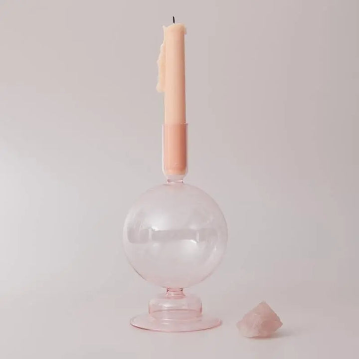 Pink Glass Candle Holder and Vase Set - Stem & Sill