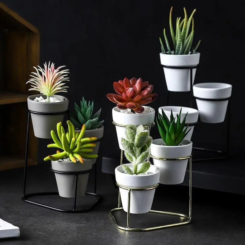 Tiered Ceramic Planters with Iron Stand - Stem & Sill