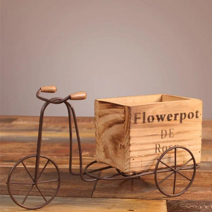 Wrought Iron Tricycle with Wooden Planter Stand - Stem & Sill