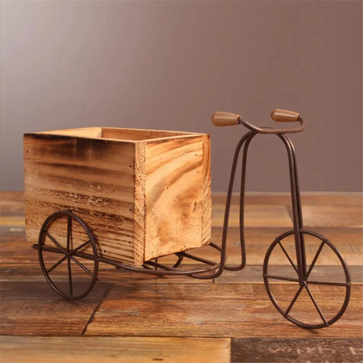 Wrought Iron Tricycle with Wooden Planter Stand - Stem & Sill