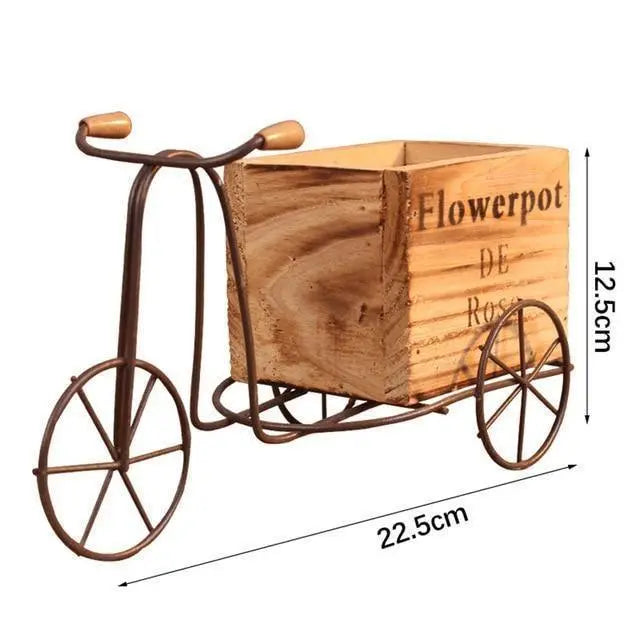 Wrought Iron Tricycle with Wooden Planter Stand - Stem & Sill