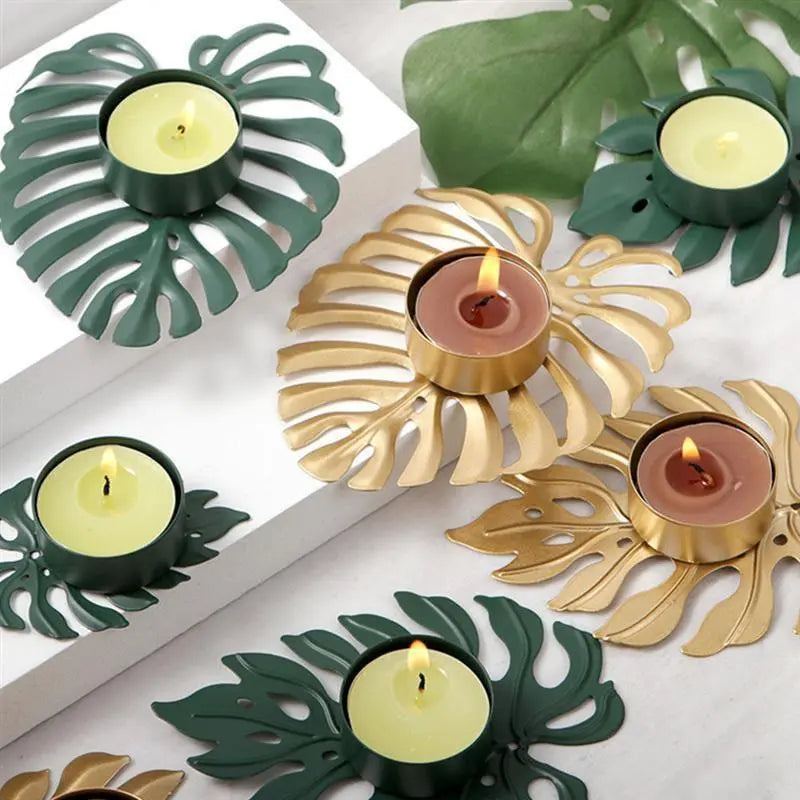 Wrought Iron Monstera Leaf Tealight Candle Holders - Stem & Sill