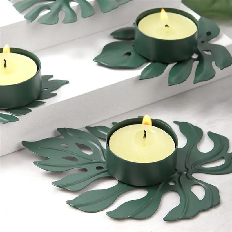 Wrought Iron Monstera Leaf Tealight Candle Holders - Stem & Sill