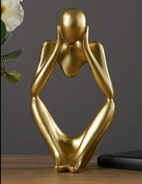 Abstract Thinker Figurine Statue Gold Cupping Face - Stem & Sill