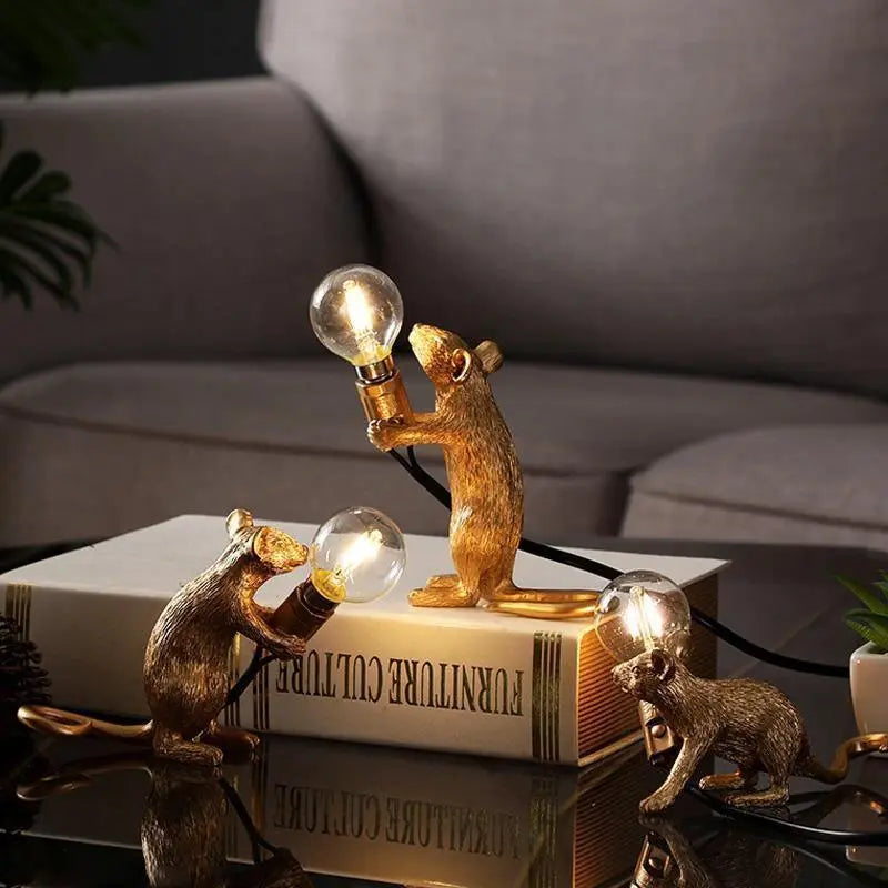  The Mouse Lamp Gold Crouching-Gold Sitting-Gold Standing-Gold 3-Piece Set-White Crouching-White Sitting-White Standing-White 3-Piece Set - Stem & Sill