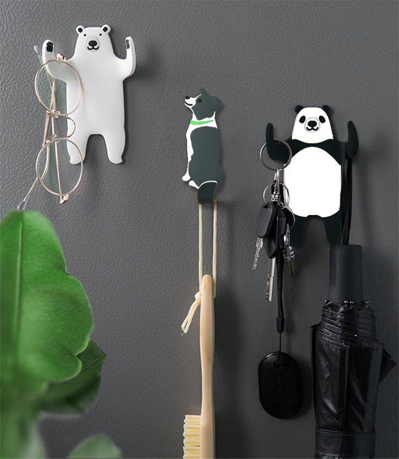  Flexible Adhesive Animal Wall Hooks Grey White Dog-Black Spotted Dog-Brown Dog-Red Spotted Dog-Dalmation-Alaskan Malamute-Grey White Cat-White Cat-Black White Cat-Bird - Stem & Sill