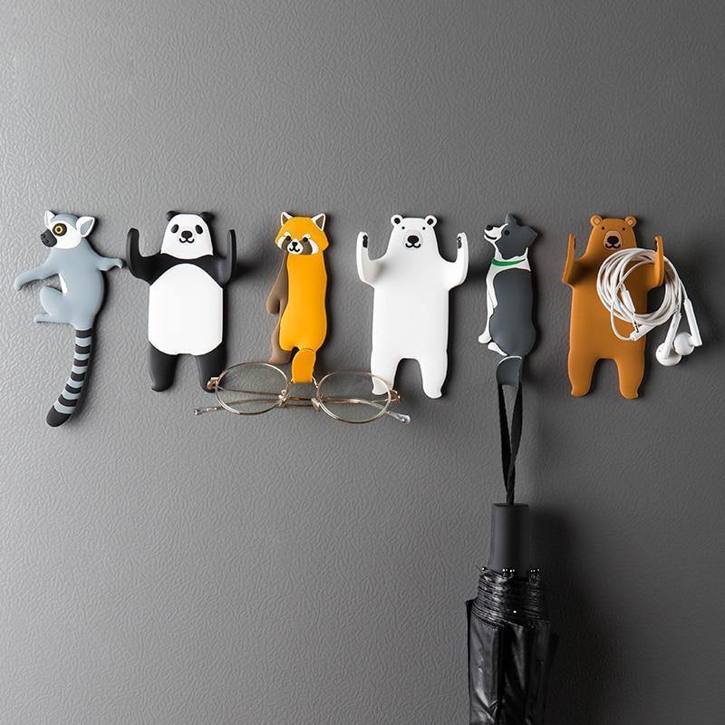  Flexible Adhesive Animal Wall Hooks Grey White Dog-Black Spotted Dog-Brown Dog-Red Spotted Dog-Dalmation-Alaskan Malamute-Grey White Cat-White Cat-Black White Cat-Bird - Stem & Sill