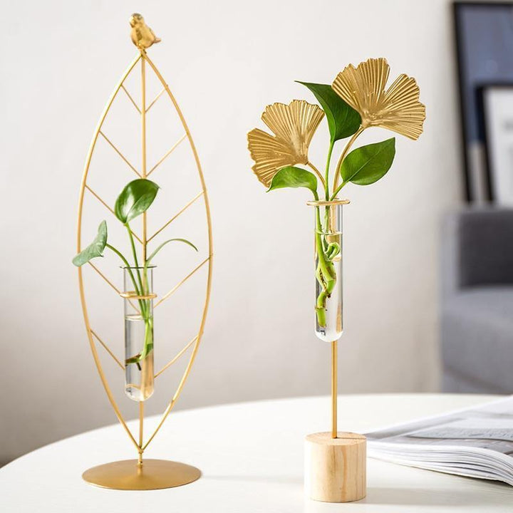  Gold Flora Metal and Glass Test Tube Propagation Vase Leaf 24cm-Leaf 34cm-Branch 30.5cm - Stem & Sill