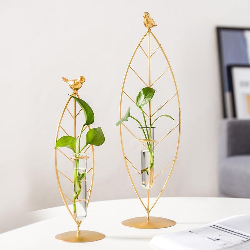  Gold Flora Metal and Glass Test Tube Propagation Vase Leaf 24cm-Leaf 34cm-Branch 30.5cm - Stem & Sill