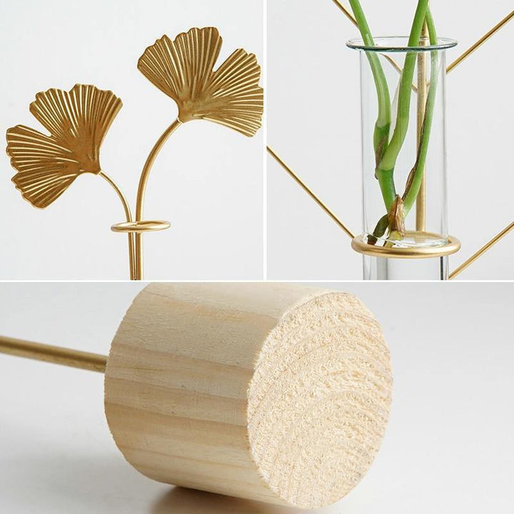  Gold Flora Metal and Glass Test Tube Propagation Vase Leaf 24cm-Leaf 34cm-Branch 30.5cm - Stem & Sill