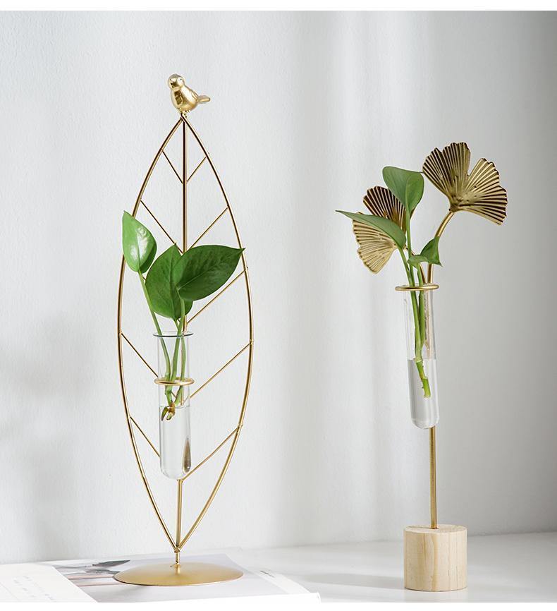  Gold Flora Metal and Glass Test Tube Propagation Vase Leaf 24cm-Leaf 34cm-Branch 30.5cm - Stem & Sill