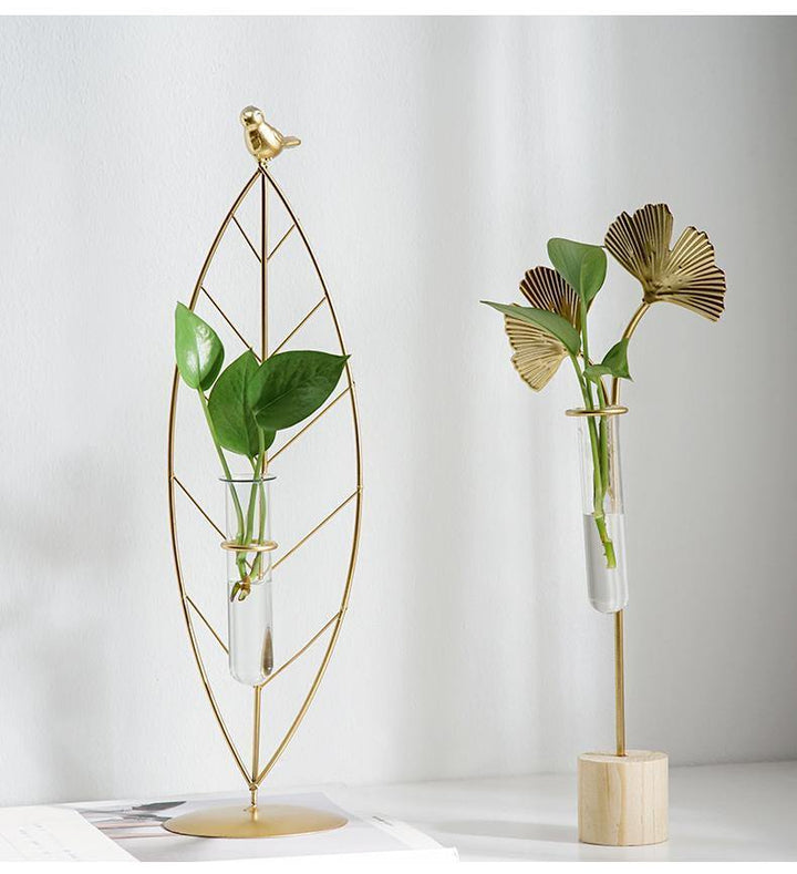  Gold Flora Metal and Glass Test Tube Propagation Vase Leaf 24cm-Leaf 34cm-Branch 30.5cm - Stem & Sill