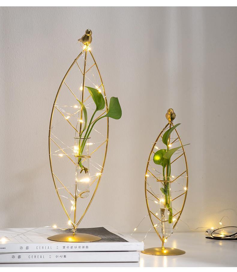  Gold Flora Metal and Glass Test Tube Propagation Vase Leaf 24cm-Leaf 34cm-Branch 30.5cm - Stem & Sill