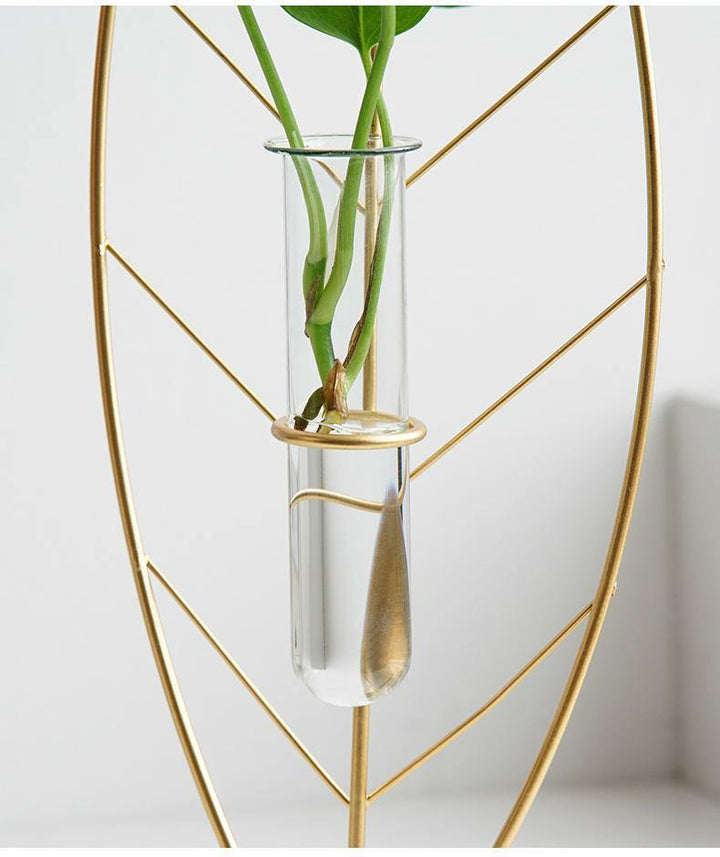  Gold Flora Metal and Glass Test Tube Propagation Vase Leaf 24cm-Leaf 34cm-Branch 30.5cm - Stem & Sill