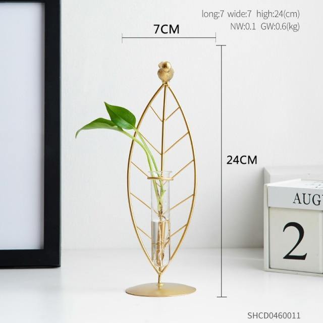  Gold Flora Metal and Glass Test Tube Propagation Vase Leaf 24cm-Leaf 34cm-Branch 30.5cm - Stem & Sill