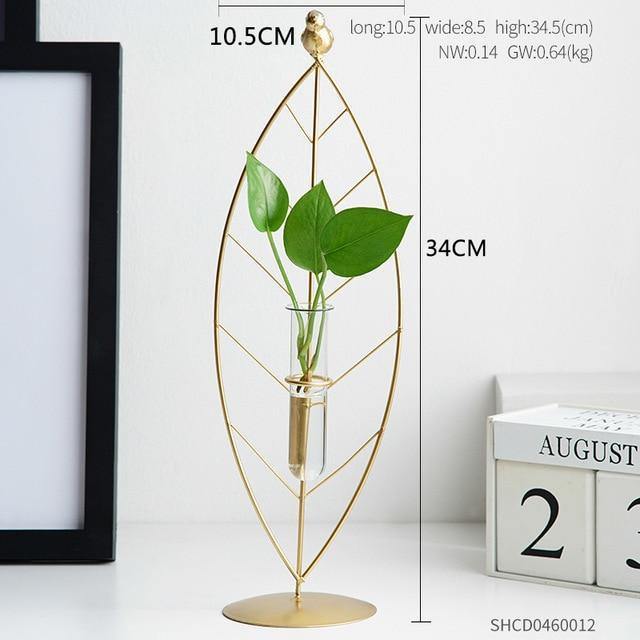  Gold Flora Metal and Glass Test Tube Propagation Vase Leaf 24cm-Leaf 34cm-Branch 30.5cm - Stem & Sill