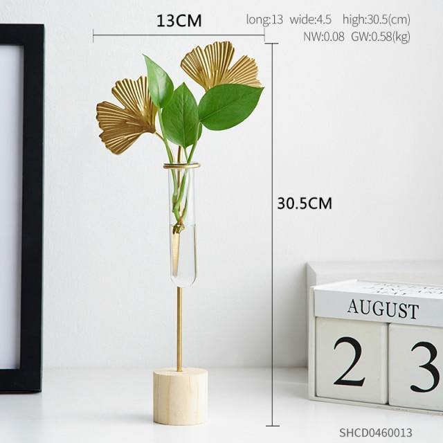  Gold Flora Metal and Glass Test Tube Propagation Vase Leaf 24cm-Leaf 34cm-Branch 30.5cm - Stem & Sill