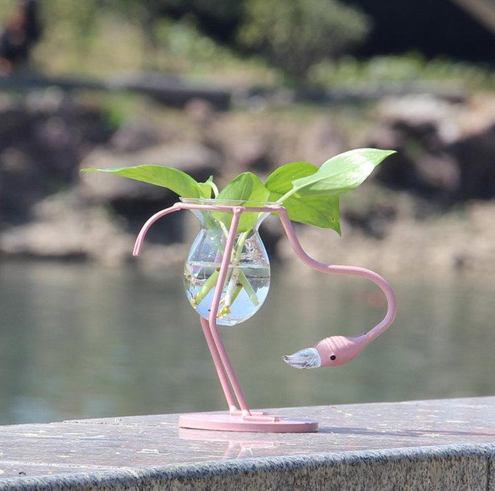  Tropical Flamingo Propagation Vase Standing-Leg Out-Looking Down - Stem & Sill